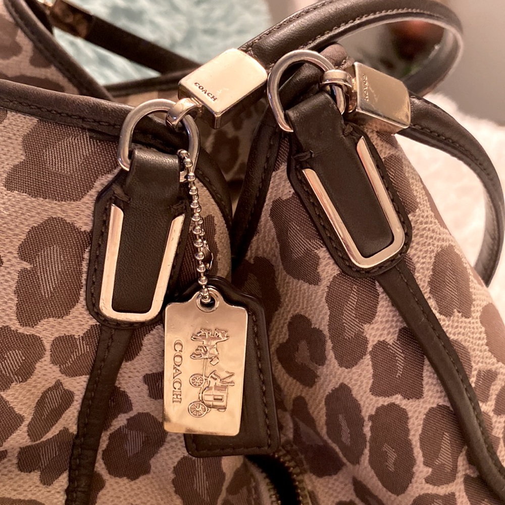 Coach leopard print handbag. 12.5inW/11inH. - Picture 13 of 15